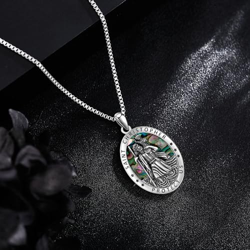 Saint Christopher Necklace 925 Sterling Silver St Christopher Necklace Mens and Womens Medal Pendant Religious Protection Amulet Jewelry Gift2