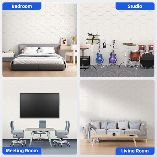 Image of 20 Pack Acoustic Panels with Self Adhesive, 12 inch X 12 inch X 0.4 inch High Density Sound Proof Foam Panels for Walls, Soundproof Wall Panels, Hexagon Sound Absorbing Panels for Home Studio Office Decor - Ivory