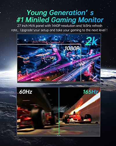 Image of KTC 27 Inch Mini LED Monitor, 1440P 165Hz /144Hz Gaming Monitor, HDR1000, Built-in Speakers, HDMI2.0, DP1.4, Type-C 90W, USB, KVM, Swivel /Height /Pivot /Tilt Adjustable, Mountable, 2K PC Monitor