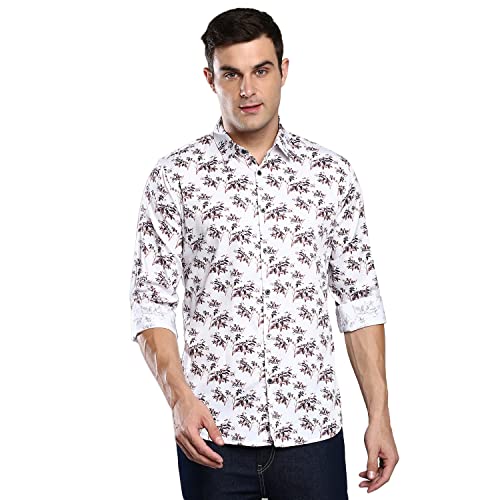 Image of Dennis Lingo Men's Printed Slim Fit Satin Casual Shirt with Spread Collar & Full Sleeves