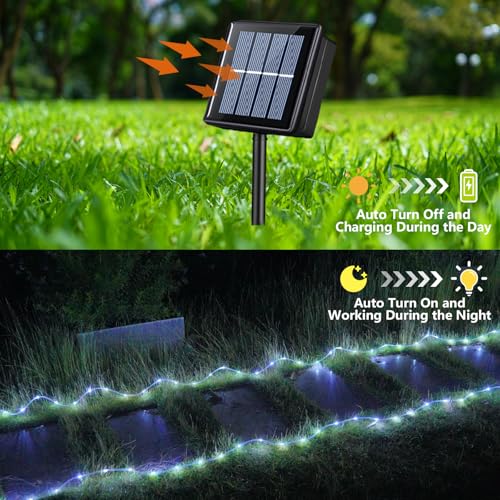 YEGUO Solar Rope Lights Outdoor Waterproof, 2 Packs Each 33ft 100 LED String Lights, 8 Modes Fairy Lights in Clear Thin - Additional View