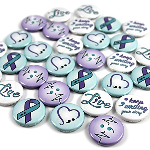 Semicolon/Suicide Awareness Mini Buttons (1" Pins, 30 Piece Set) #TOP1