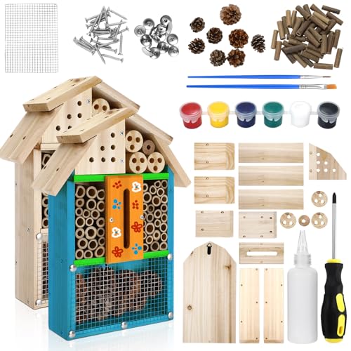 2 Set Bug Hotel Kit DIY Insect Hotel Lady Bug House for Garden DIY Cedar Wood Craft for Butterfly, Ladybird, Beneficial Insect Habitat Mason Bee House, 13.6 x 10.8 x 2.8 Inch(B)