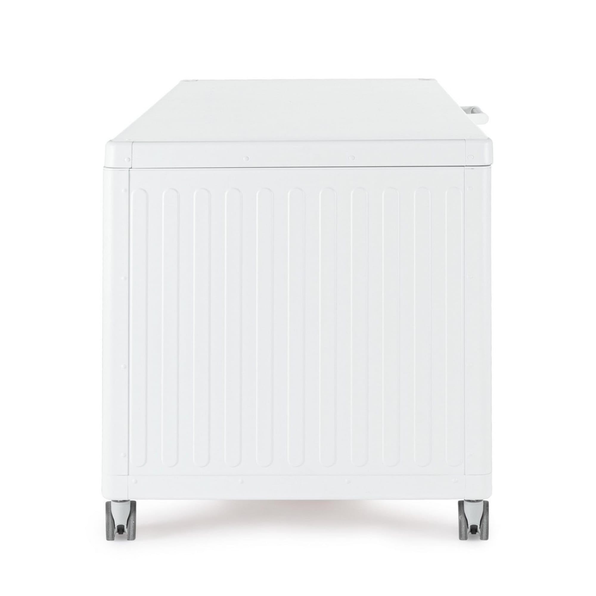 KONTE.DESIGN Baule da Giardino Braga in Alluminio Bianco, con Ruote e Maniglia Effetto Legno