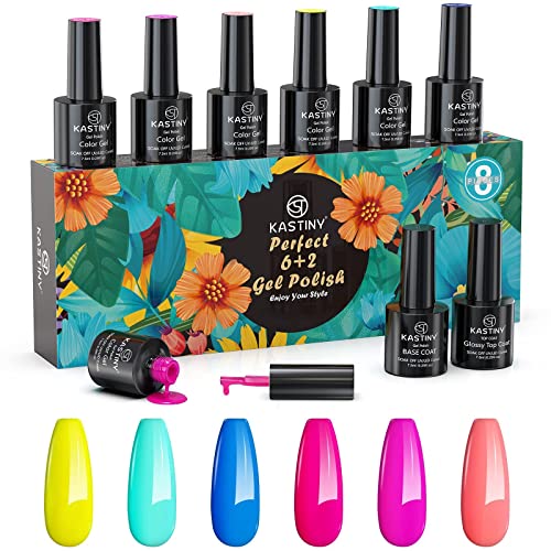 Vernis Semi Permanent, Kastiny 8PCS Vernis à Ongles Gels Semi-Permanents Lot, avec Primer Vernis Gel, UV LED Nail Polish (Bleu)