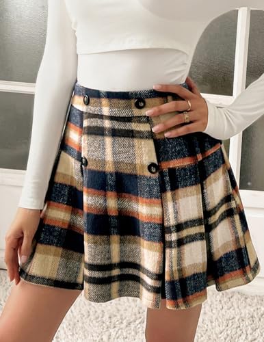 Kate Kasin 2025 Women's Pleated Plaid Mini Skirt High Waist A-Line Fall Winter Casual Skirts4