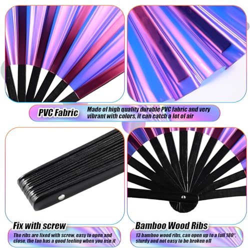 Image of Maitys Large Rave Fan Folding Handheld Fans 13'' Clap Fans for Line Dancing Clack Fan Holographic Festival Accessory for Martial Art Gift Performance, Includes 2 Pouch