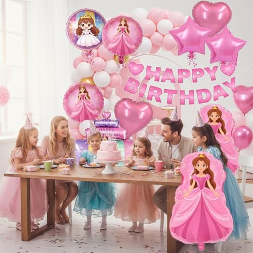 Image of Rozi Decoration Princess Theme Birthday Decoration Kit with Balloon, Princess Foil Balloons for Girls Party - Complete Party Birthday Decoration Set Pack of 63 Pcs