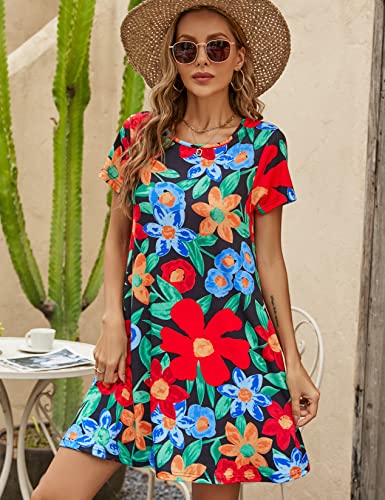 Halife Women Casual Summer Dresses Short Sleeve Knee Length Dress With Pockets Flack Black2,Xxl #TOP3