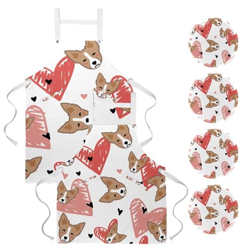 Tablier de cuisine anti-tache motif corgi lot de 2 pour restaurant