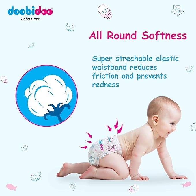 Image of Doobidoo Baby Diaper Pants - M Size | Cottony Bubble Topsheet, Anti-Leak Side Cuffs & Rash-Free Comfort | High Absorbency for Long-Lasting Dryness (7-12 kg) - Pack of 1 | 18 Count