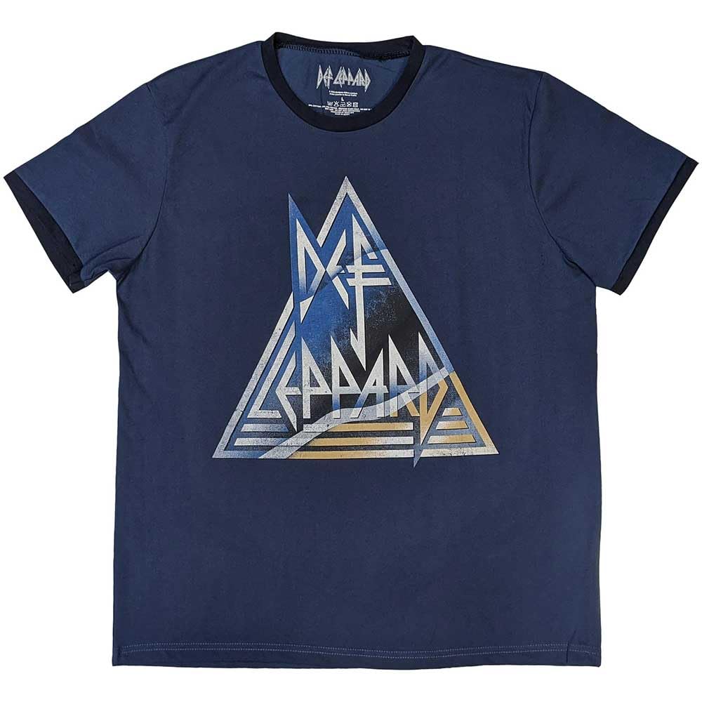 Rock Off officially licensed products Def Leppard Triangle Logo Ringer T Shirt XL Blue