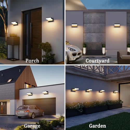 Image of 2 Pack Modern Outdoor Wall Light 3000K Aluminum LED Exterior Wall Sconces IP65 Waterproof for Patio Porch(Black)