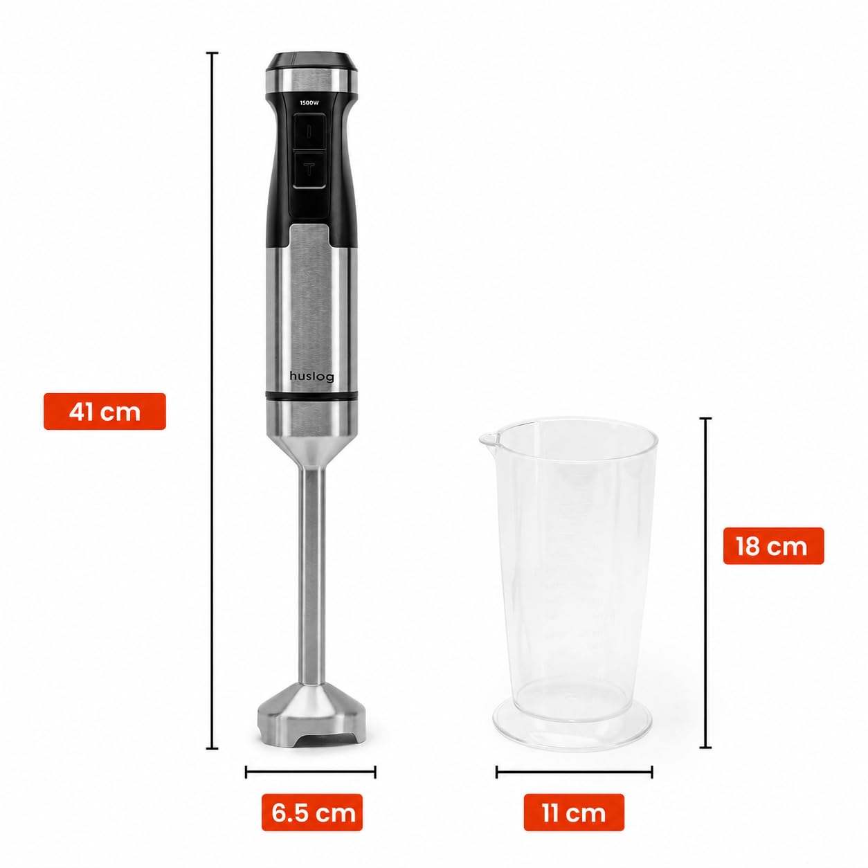 BlendFlex da 1500 W Frullatore a immersione – Frullatore in acciaio inossidabile con 20 velocità e funzione turbo, incl. misurino da 600 ml – Frullatore a immersione per frullati