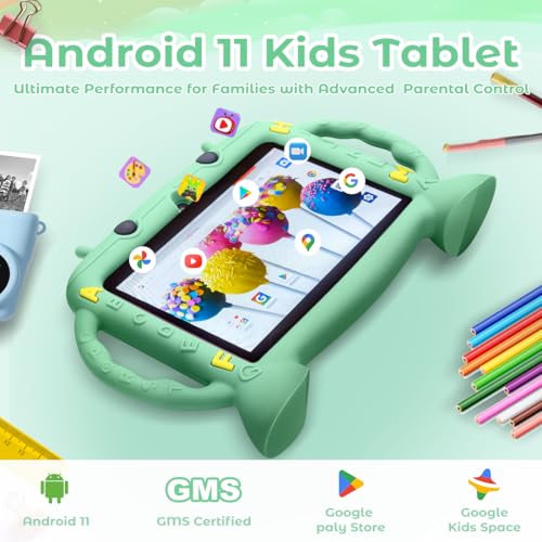 Image of MengDash Kids Tablet 7 inch Android 11 for Toddler, 3GB RAM 32GB ROM Parental Control Dual Camera with Case for Educational (Mint Green)