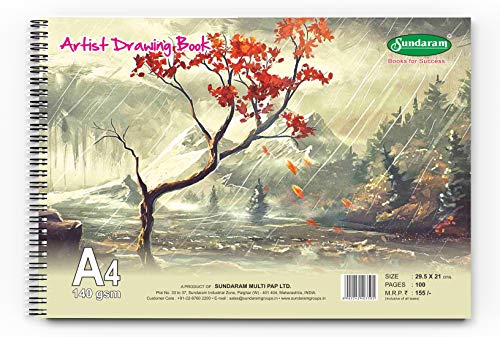 Image of Sundaram| Sprial Boumd(wiro)| A4 Drawing Book| 100 Pages(50 Sheets)| 29.5 x 21 cm| Pack of 1