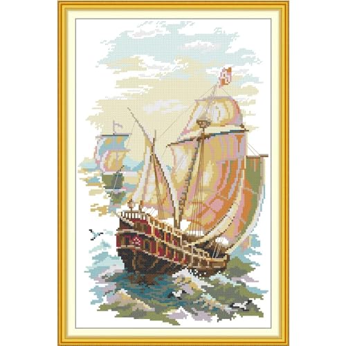 Image of ITSTITCH Stamped Cross Stitch Kits - Full Set of Embroidery for Beginners or Adults,14 CT 2 Strands DIY Sail Away Patterns Counted Arts Craft 11.4x16.9 inch