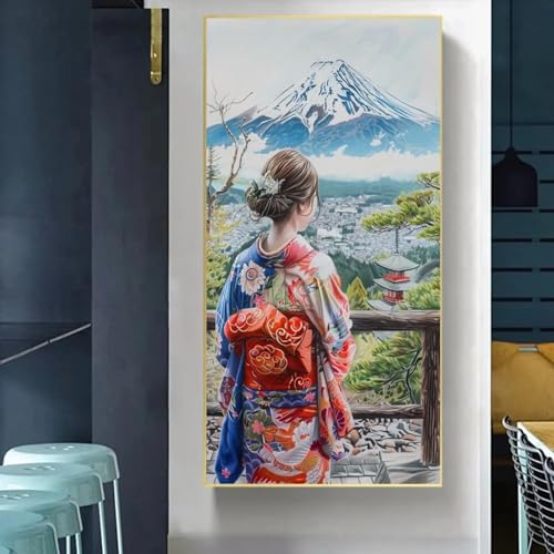 Affiche paysage de rue de ville rétro avec fleurs de cerisier déco 75x150cm