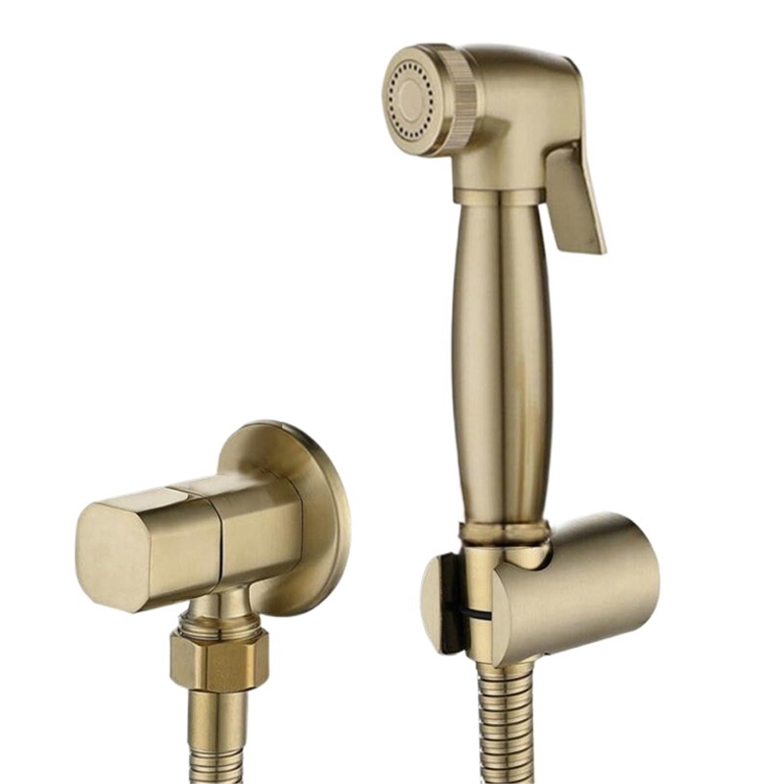ZYCHSJXA Brushed Gold Douche Kit Hand Held Bidet Sprayer Brass Toilet Faucet Shattaf Valve Jet Set hygienic Shower(Set b)