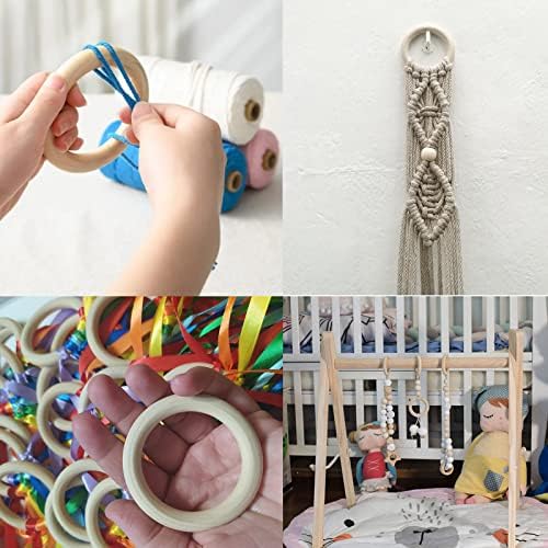 Mljtoyo 15pcs 65mm Natural Unfinished Large Wooden Rings, Wood Loop Ring Pendant Connectors for Craft Macrame DIY Home Decor,Jewelry Making (65mm)