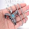 PAURO Men's Stainless Steel Silver Black Vintage Gothic Biker Bull Skull Head with Turquoise Pendant Necklace 23.6 Inch Chain #5