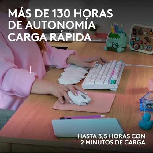 Ratón inalámbrico Logitech G305 X blanco con RGB LIGHTSYNC recargable y 6 botones programables 6