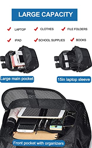 Heavy Duty Mesh Backpack For Adults, 22L Mesh Backpack For School, See Through Black Mesh Bookbag For Boys Girls With Comfort Padded Straps For School, Beach, Swimming, Fitness, Sports #TOP5