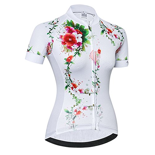 Weimostar Women's Cycling Jersey Short Sleeve Shirt Ladies Mountain Bike Jersey Bicycle Clothing Quick Dry Wreath White Size M