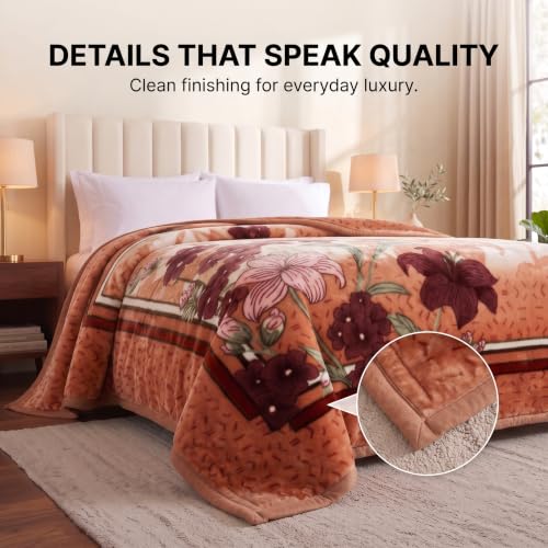 Image of BSB HOME 280 GSM Mink Blanket, Premium Soft Warm Cozy Plush Blanket for Double Bed, Ultra Soft Comfortable Winter Bedding, Elegant Printed Blanket, 90 x 100 Inches (229 x 254 cm) - Warm Sand
