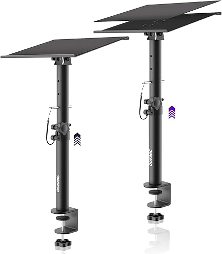 Soporte de monitor de estudio con abrazadera para altavoces, soporte de altavoz de escritorio, resistente, inclinación elevadora, altura ajustable,