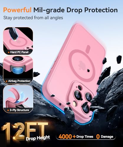 Image of CANSHN Magnetic Compatible with iPhone 15 Pro Max Case, Upgraded [Full Camera Protection] [Compatible with Magsafe] [Translucent Matte] Shockproof Protective Phone Case Cover 6.7 Inch - Pink