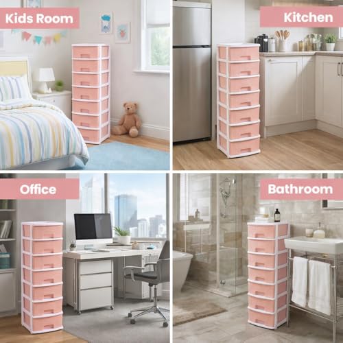 Image of KITCHIVO Plastic Modular Drawer Storage Chest Of Drawers Organizer Storage Box, Large Stomo Racks For Multipurpose Anti-slip Shoes Organizers (White & Peach, 7 Layer)