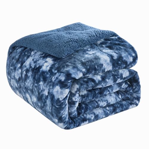 CHOSHOME Sherpa Fleece Blanket- Thick Warm Blanket for Winter, Soft Fuzzy Plush Blanket for Bed, Couch, Travel (Tie Dye Blue, Oversized King 96" x 120")