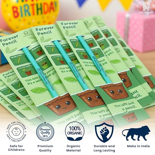 Image of Forever Pencil - Plantable pencil with Seed - Eco-Friendly Return Gifts for Birthday, cute stationery items and a Unique Gift for Girls and Boys (1 Pencil Card, 10.0, count), Multicolor