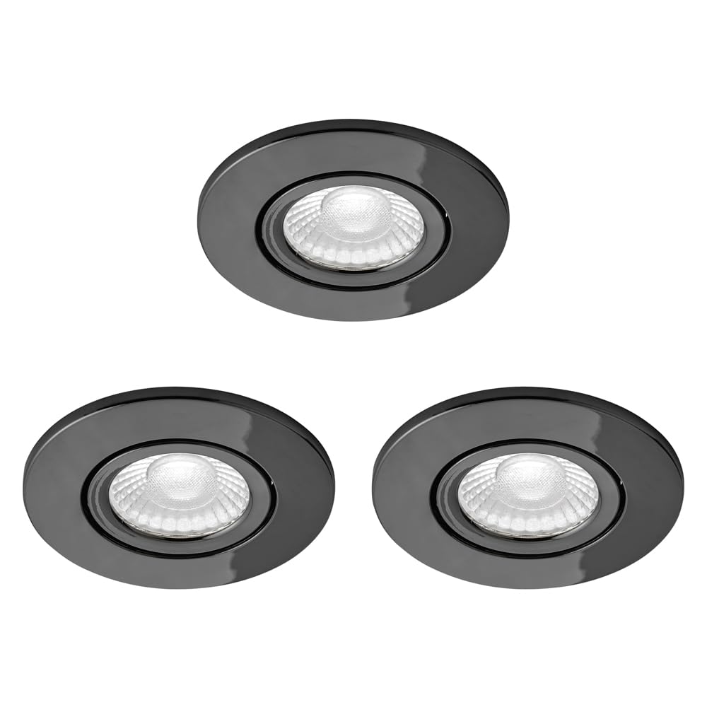 LITECRAFT Recessed Downlights Fire Rated Tiltable Bathroom Integrated LED - (Black Chrome, Pack of 3) โ image 1