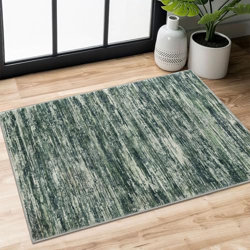 2x3 Dark Green Modern Abstract Rug for Entryway, Super Soft Small Area Rug, Washable Non-Slip Kitchen Rugs, Low-Pile Mat for Kitchen, Bedside, Indoor Door Mat