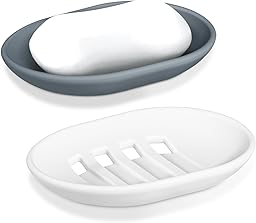 Porta Saponetta in Silicone, 2 Pezzi Portasapone con Drenaggio, Portasapone Bagno Antiscivolo e Flessibile, Portasaponetta da Doccia, Cucina - Grigio e Bianco