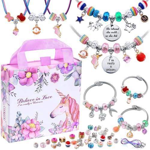 COO&KOO Girls Charm Bracelet Making Kit: Crafts for Girl 8-12 A Perfect Gifts Unicorn Girls Toy for Ages 6 7 8 9 10 Girl Jewelry Making Kit That Imagination Self-Expression and Inspires Creativity