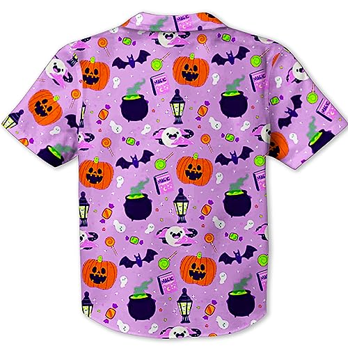Image of Remimi Unisex Kids Halloween Shirt Boys Pumpkin Ghost Shirts Hawaii Button Up Tops 5-14 Years