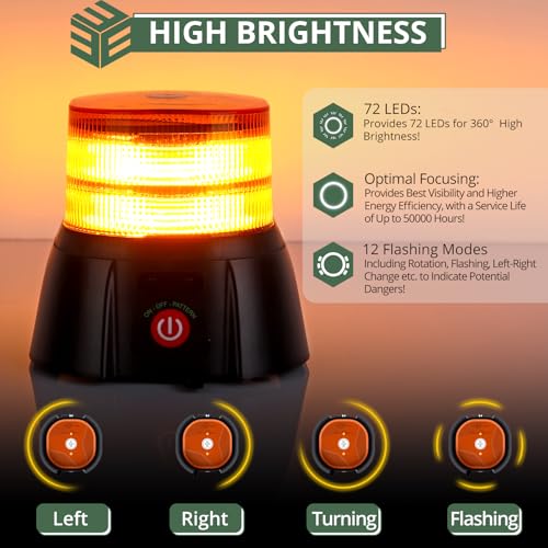 EYPINS Oplaadbaar waarschuwingslampje met 72 leds, stroboscooplicht voor noodgevallen met magnetische voet, 8 uur batterijduur, voor bouw, vrachtwagen, aanhanger - Afbeelding 4