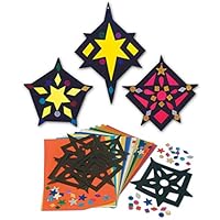 Springboard Stained Glass Silhouette Stars Activity Pack - Make Your Own Christmas Decorations - DIY Arts and Crafts for Kids - Early Years Resources - 30-Pack - 20 x 20 cm - Assorted Colours