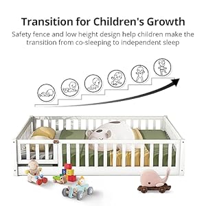 i-POOK Twin Floor Bed for Children, Sturdy Wood Montessori Bed Frame with Wood Slats, High Fence & Small Door, Montessori Floor Bed for Girls and Boys, White i POOK Twin Floor Bed for Children Sturdy Wood Montessori Bed Frame with Wood Slats High Fence Small Door Montessori Floor Bed for Girls and Boys White