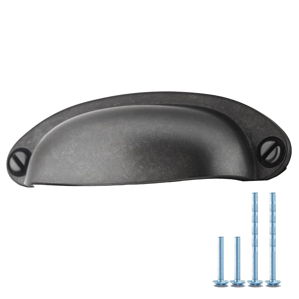 MuDuJia10-Pack 3 1/2" Hole spacing Vintage Farmhouse Style Pulls Cup Pull Handles Knobs Shell Ear-Like Handle Knobs for Cabinet Dresser Drawer Bin 3.5