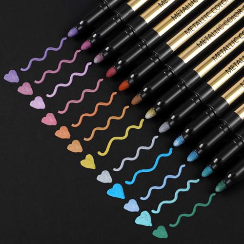 12 rotuladores metálicos de pintura acrílica para papel negro, pintura de roca, huevo de Pascua, Halloween, calabaza, tarjetas, metal, cerámica, copas de vino, manualidades, tarjetas, álbumes de