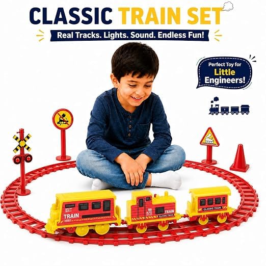 Image of Braintastic Play Train Set for Kids 3+ Years | Battery Operated Toy Train with Track | Colorful Railway Train Set for Boys & Girls | 14-Piece Train Track Toy