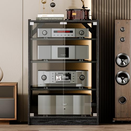 Yyj 603 Modern Audio-Video Media Stand With 4 Height-Adjustable Shelves, Av Cabinet With Glass Doors,Media Storage Cabinet Storage thumb #1