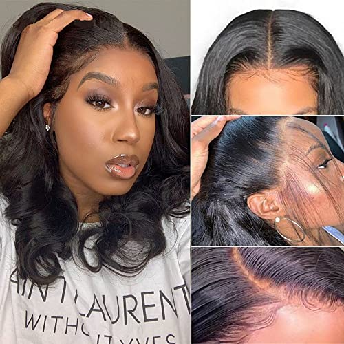 STOGEDEST 4x4 Lace Front?Wigs Human Hair Pre Plucked with Baby Hair 180% Density 12 Inch Body Wave Glueless Lace Frontal?Wig Human Hair for Women Brazilian Virgin 4x4 HD Lace Closure Human Hair Wig