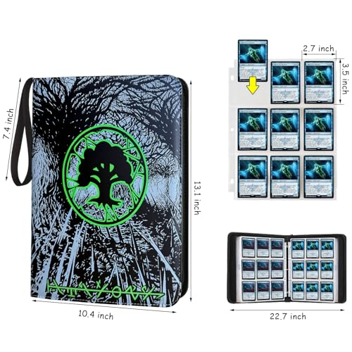 Image of 9 Pocket Card Binder, 720 Double Sided Pocket Trading Card Binder, Premium PU Card Collector Album,Card Folder for MTG /YGO /PTCG /Game Cards(Green)