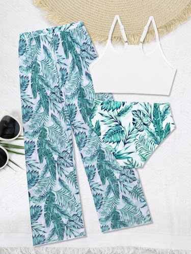 Image of SHEKINI Girls 3 Piece Printed Swimsuit High Waist Bikini Set with Cover Up Pants