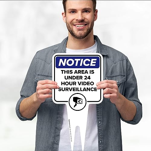 Image of Notice, This Area is Under 24 Hour Video Surveillance Sign, 7x13, Heavy Duty Integrated Ground Stakes, Indoor /Outdoor Use, Rust Free Aluminum Composite, Made in USA by My Sign center